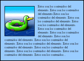 Ejemplo de un objeto flotante en CSS. El texto se adapta automáticamente al ancho disponible.