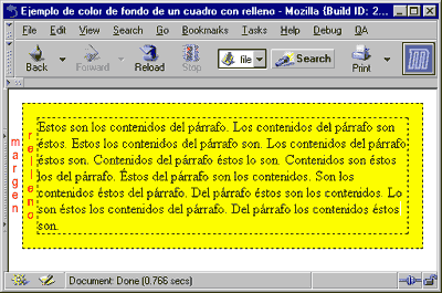 Ejemplo de cómo se colorea el color de fondo de un cuadro con relleno (el área de relleno se colorea, el margen transparenta el 