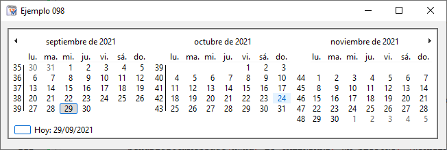 Ejemplo de control calendario mensual