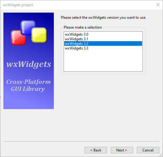 Seleccionar versión de wxWidgets